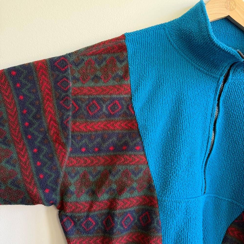 Custom Patchwork Fleece Quarter Zip Pullover Blue… - image 3